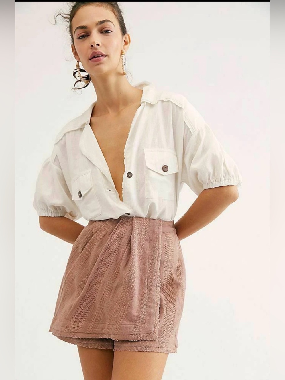 Free People Sofia Sorang Short Faux Wrap in Mauve Textured Skort